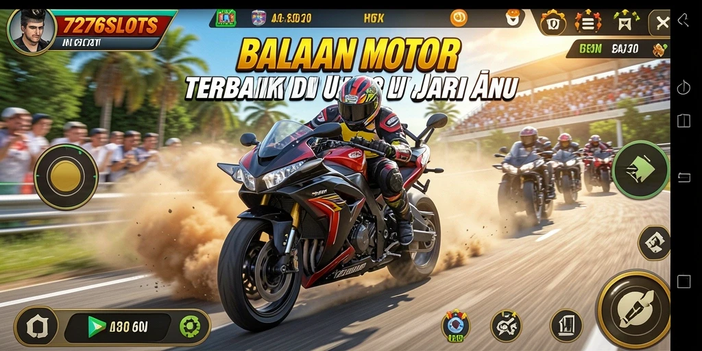 Tampilan gameplay 7276SLOTS dengan aksi balapan penuh kecepatan.