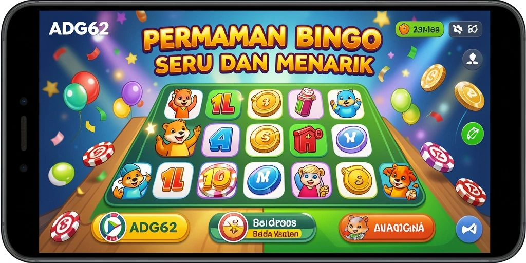 Screenshot gameplay ADG62 menampilkan aksi Bingo yang penuh semangat.