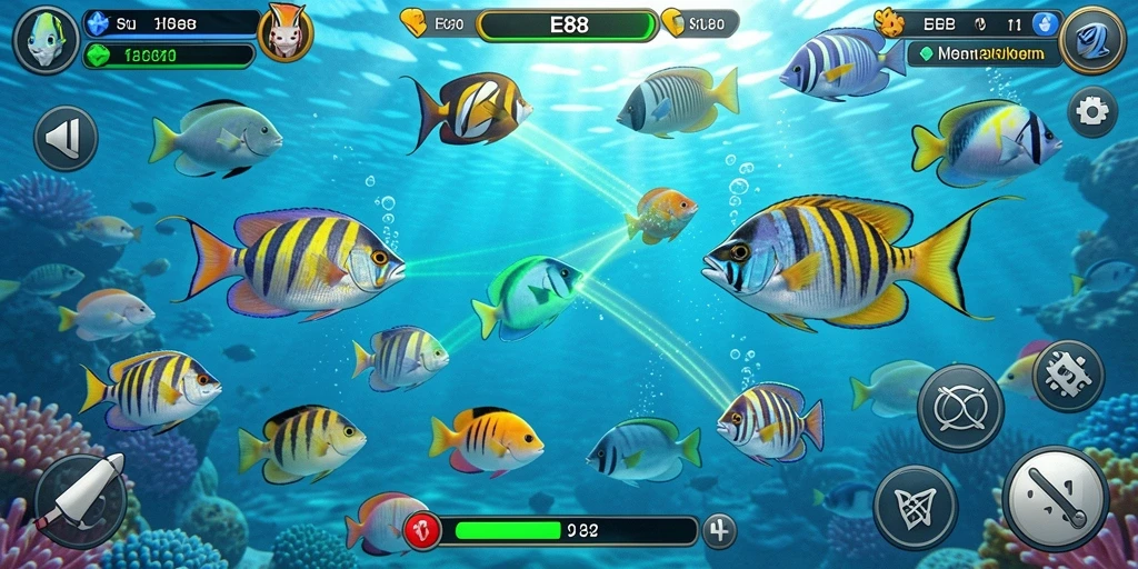 Screenshot E88 menunjukkan aksi menembak ikan yang seru dan penuh warna.