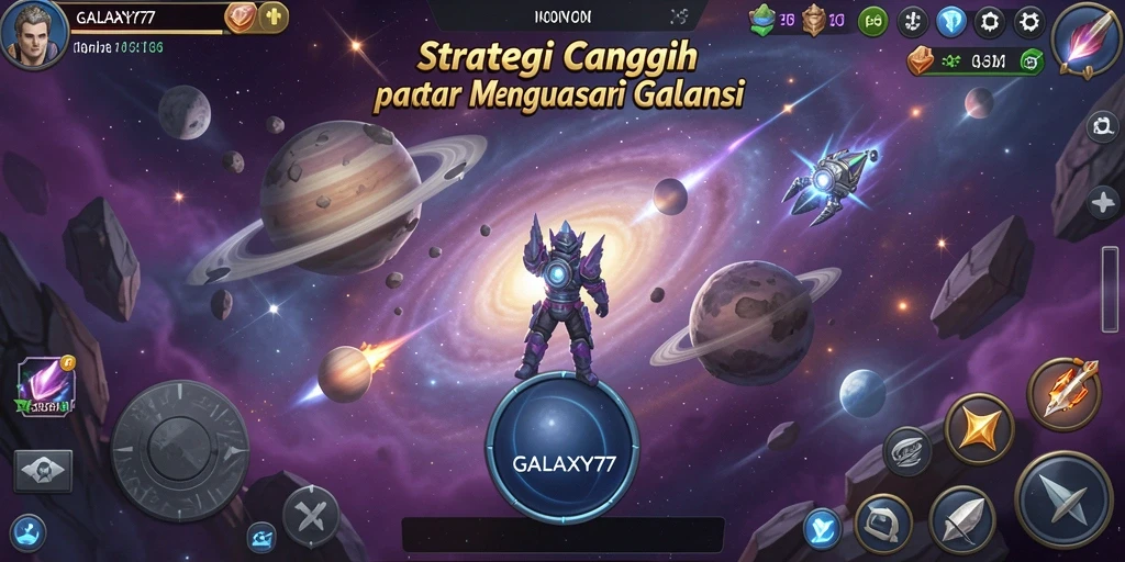 Screenshot utama GALAXY77 menampilkan strategi seru dalam pertempuran galaksi.