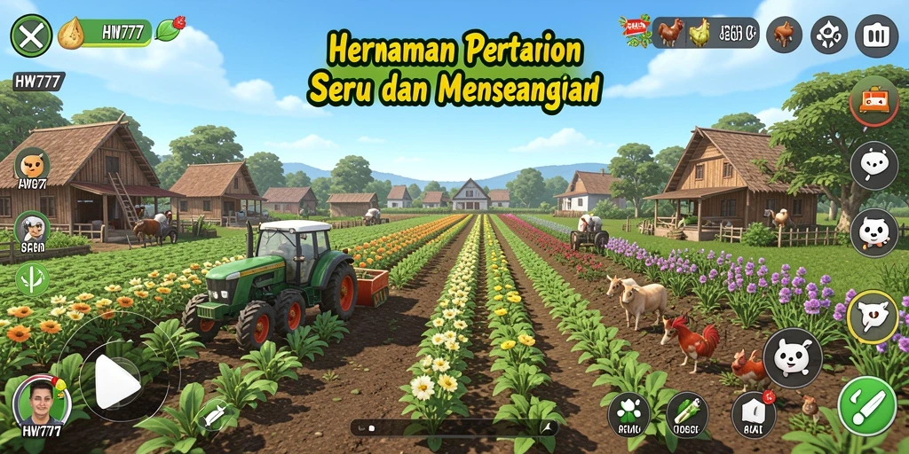 Tampilan gameplay menarik dari HW777 saat bertani di ladang.