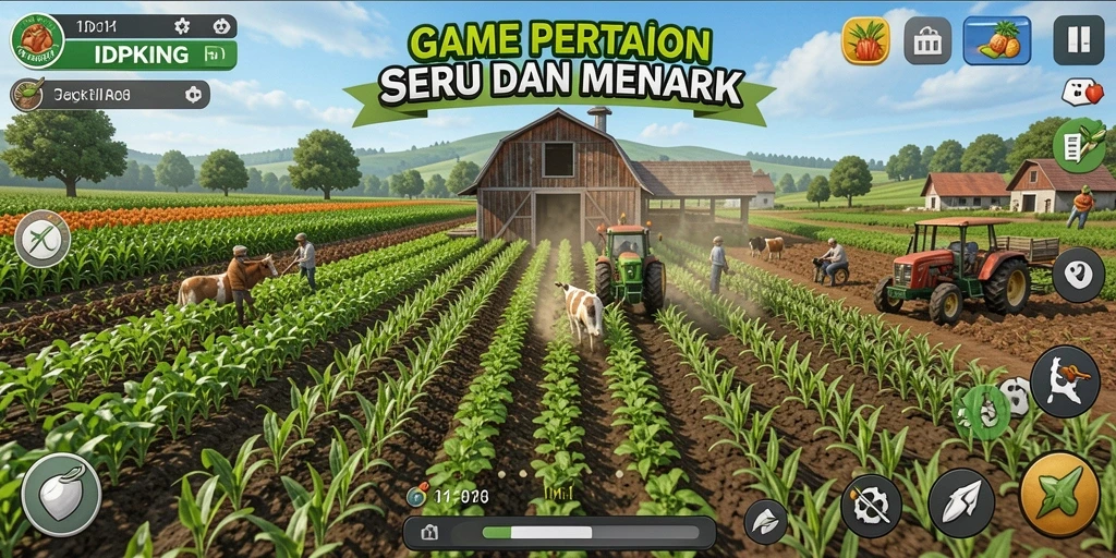 Visual menarik dari gameplay bertani di IDPKING.