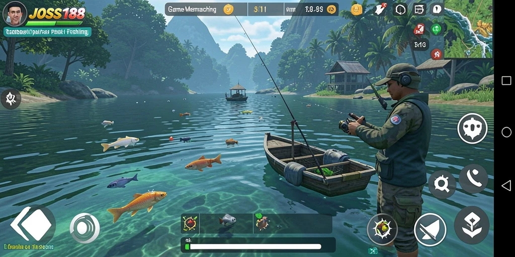 Screenshot gameplay JOSS188 menampilkan aksi memancing yang seru.