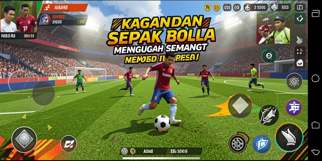 Tampilan gameplay seru dalam KAGANDAN saat pertandingan sepak bola.