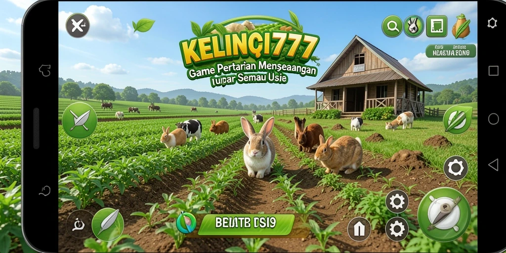 Tangkapan layar gameplay KELINCI777 yang menampilkan aktivitas bertani yang seru.
