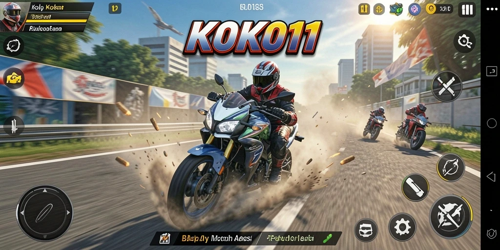 Gameplay seru KOKO11 dengan balap motor yang mendebarkan.
