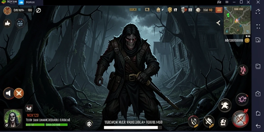 Screenshot gameplay NOX123 dengan suasana menyeramkan dan menegangkan.