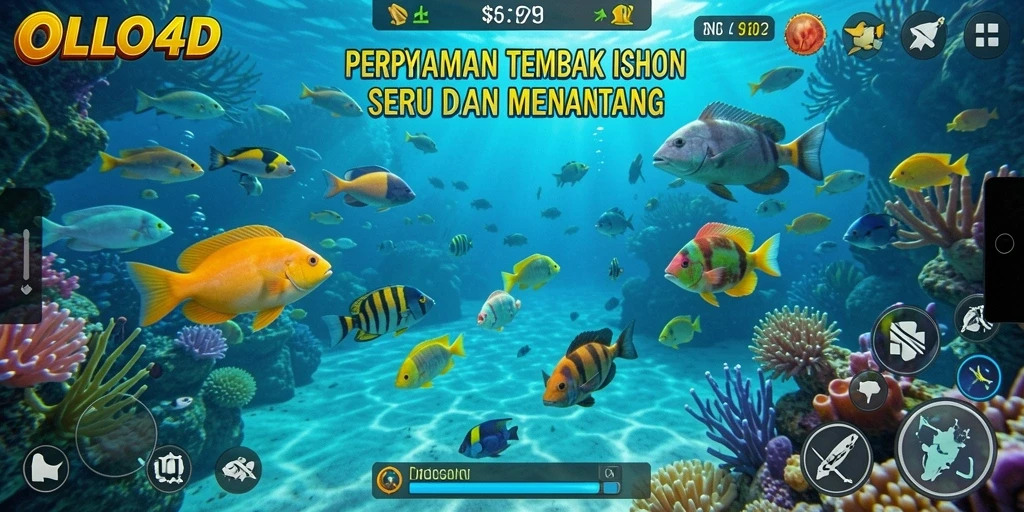 Tampilan screenshot game menembak ikan yang menyenangkan.