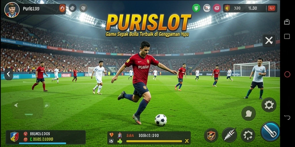 Gameplay seru dalam PURISLOT dengan grafis sepak bola yang memukau.
