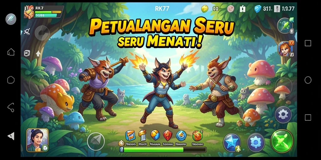 Tampilan gameplay menakjubkan dari RK77 di dalam petualangan.