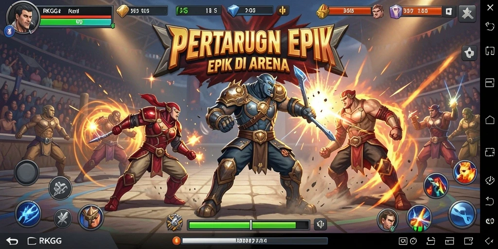 Tampilan pertarungan seru dalam RKGG dengan karakter yang berbeda dan arena menantang.