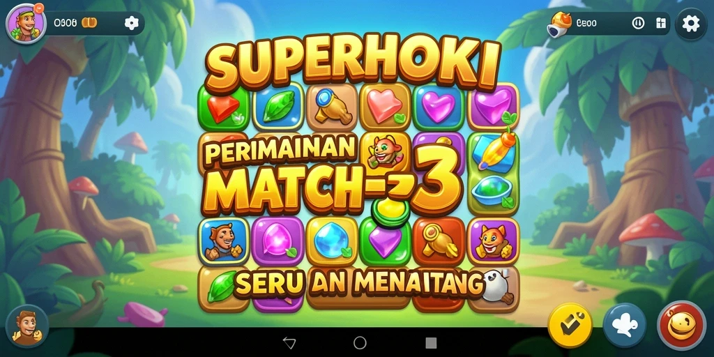 Tampilan menarik dari gameplay SUPERHOKI dengan kombinasi warna-warni match-3.