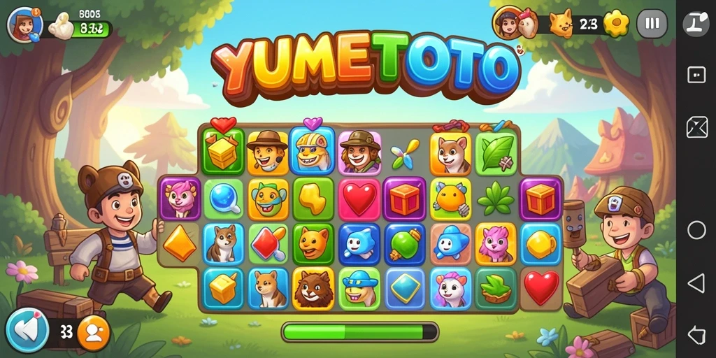 Tangkapan layar <strong>YUMETOTO</strong> menampilkan gameplay Match-3 yang seru.